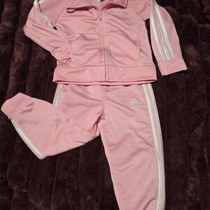 Adidas Pink Tracksuit with White Stripes